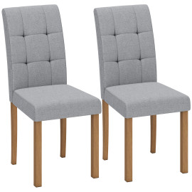 Calvailac Lot de 2 chaises de salle à manger bois clair tissu effet lin gris