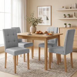 Calvailac Lot de 2 chaises de salle à manger bois clair tissu effet lin gris