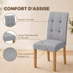 Calvailac Lot de 2 chaises de salle à manger bois clair tissu effet lin gris