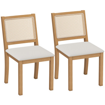 Lot de 2 chaises de salle à manger Melinville bois rotin blanc cassé