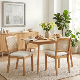 Lot de 2 chaises de salle à manger Melinville bois rotin blanc cassé