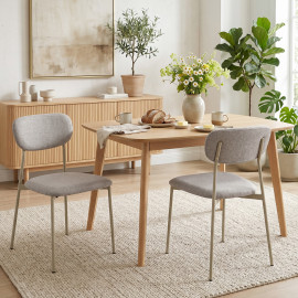 Tailmont Chaises de salle à manger empilables acier tissu lin grège