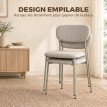 Tailmont Chaises de salle à manger empilables acier tissu lin grège