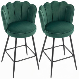 Tabourets de bar Soliicourt velours coquillage vert