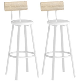 Leina Lot de 2 tabourets de bar métal PVC dossier bois naturel blanc