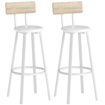 Leina Lot de 2 tabourets de bar métal PVC dossier bois naturel blanc