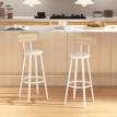 Leina Lot de 2 tabourets de bar métal PVC dossier bois naturel blanc