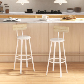 Leina Lot de 2 tabourets de bar métal PVC dossier bois naturel blanc
