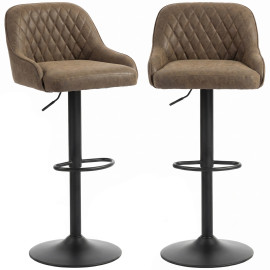 Tabouret de bar Lanouie vintage chesterfield réglable marron foncé