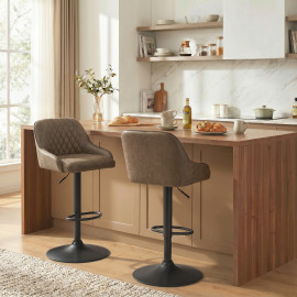 Tabouret de bar Lanouie vintage chesterfield réglable marron foncé