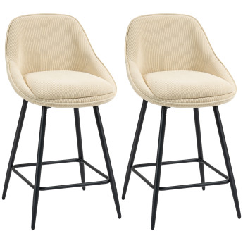 Quinseenmont chaises de bar velours côtelé pivotantes beige