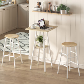 Table de bar Garisone carrée compacte métal blanc naturel
