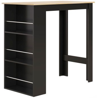 Table de bar Merilie avec rangement 3 étagères bois clair noir