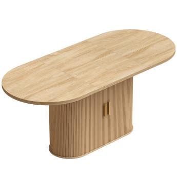 Table à manger Velinès design ovale rangement effet bois clair chêne