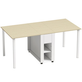 Table à manger pliante Belcourt modulable avec tiroirs et niches blanc naturel