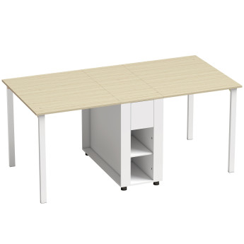 Table à manger pliante Belcourt modulable avec tiroirs et niches blanc naturel