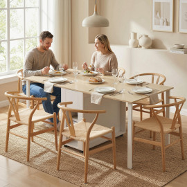 Table à manger pliante Belcourt modulable avec tiroirs et niches blanc naturel