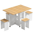 Ensemble table pliable Carelle gain de place 4 tabourets encastrables blanc