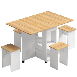 Ensemble table pliable Carelle gain de place 4 tabourets encastrables blanc