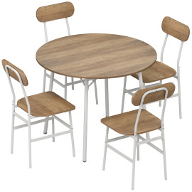 Table à manger Merelle ronde 4 chaises blanc naturel