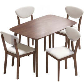 Ensemble table à manger Quinroinor bois effet noyer blanc cassé