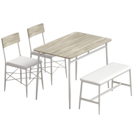 Ylinroane Ensemble table à manger avec banc et 2 chaises blanc