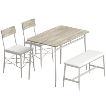 Ylinroane Ensemble table à manger avec banc et 2 chaises blanc