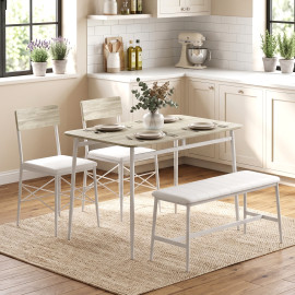 Ylinroane Ensemble table à manger avec banc et 2 chaises blanc