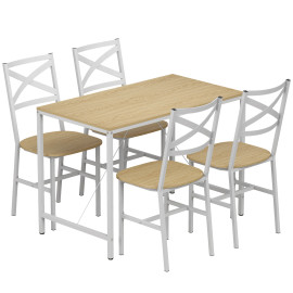 Ensemble table à manger Paelia 4 chaises style rural chic bois naturel blanc