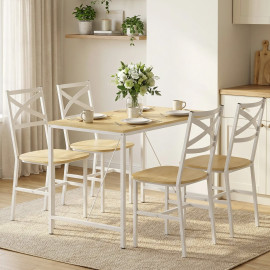 Ensemble table à manger Paelia 4 chaises style rural chic bois naturel blanc