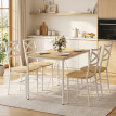 Ensemble table à manger Paelia 4 chaises style rural chic bois naturel blanc