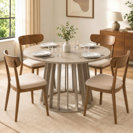 Table à manger Solteine ronde effet bois naturel