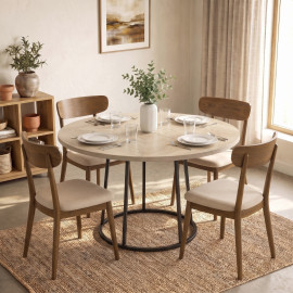 Table à manger Taeron ronde design effet bois clair bois naturel