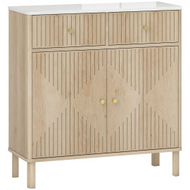 Buffet Jaerioa 2 portes effet marbre blanc chêne naturel