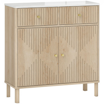 Buffet Jaerioa 2 portes effet marbre blanc chêne naturel