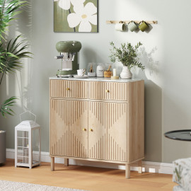 Buffet Jaerioa 2 portes effet marbre blanc chêne naturel