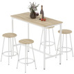 Quinorriet Table de bar 4 tabourets métal blanc bois clair