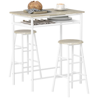 Belelor Ensemble table de bar 2 tabourets étagère métal bois clair blanc