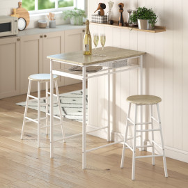 Belelor Ensemble table de bar 2 tabourets étagère métal bois clair blanc