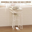 Belelor Ensemble table de bar 2 tabourets étagère métal bois clair blanc