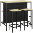 Ensemble de bar Meroreec table industrielle 2 tabourets noir bois naturel