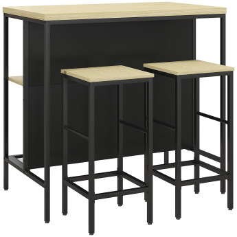 Ensemble de bar Meroreec table industrielle 2 tabourets noir bois naturel