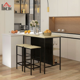 Ensemble de bar Meroreec table industrielle 2 tabourets noir bois naturel