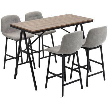 Réanys Ensemble table de bar industrielle 4 chaises gris clair