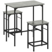 Ensemble table de bar Veleanac 2 tabourets acier noir effet bois gris