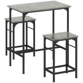 Ensemble table de bar Veleanac 2 tabourets acier noir effet bois gris