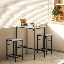 Ensemble table de bar Veleanac 2 tabourets acier noir effet bois gris