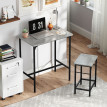Ensemble table de bar Veleanac 2 tabourets acier noir effet bois gris