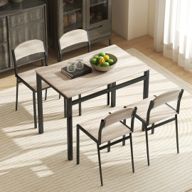 Ensemble table à manger Bouenne 4 personnes métal noir effet bois chêne clair