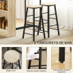 Table de bar Anval avec 2 tabourets rangement acier noir chêne clair